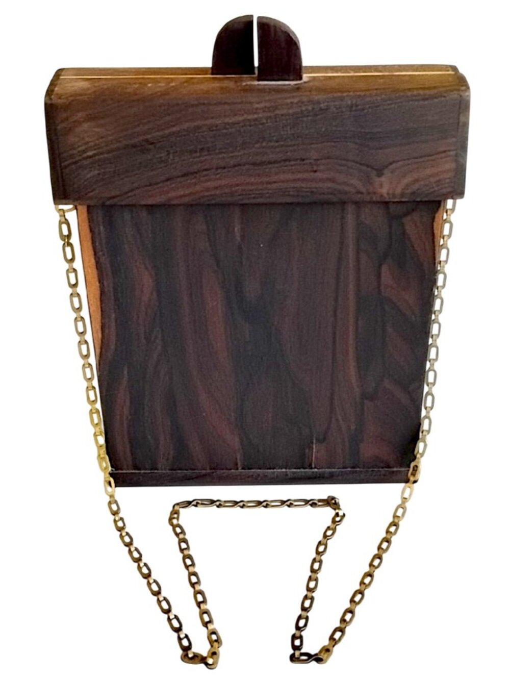 Vintage Handmade Magnetic Square Wood Purse Shoulder Bag Chain